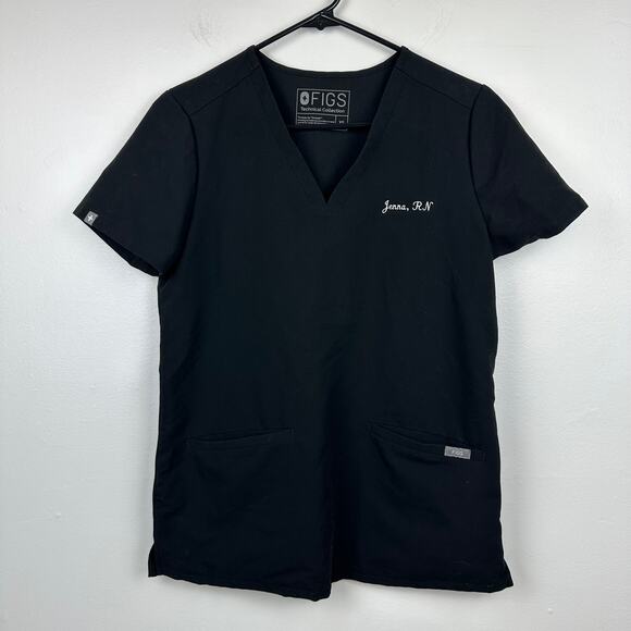 Figs Womens Technical Collection Short Sleeve Pullover V-Neck Black Scrub Top XS - Picture 1 of 10